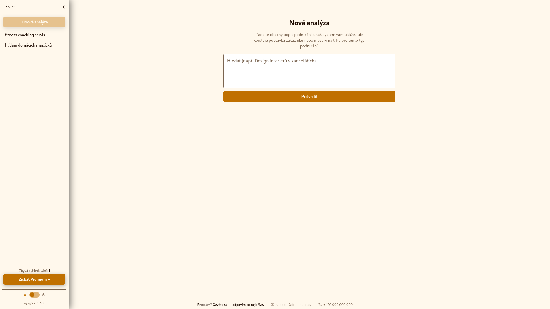 FirmHound — zadání nového hledání